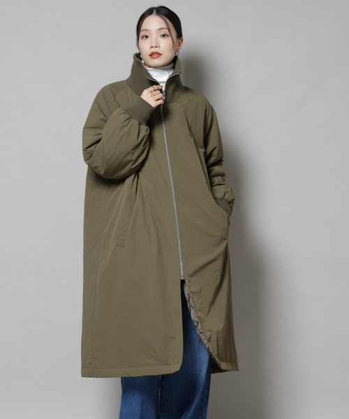 NANO universe（ナノユニバース）の「撥水加工・機能中綿 ジップアップリブロングコート（その他アウター・レディース・ブラック/カーキ/ライトグレー・FREE）」の16枚目の写真