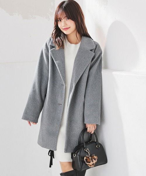 Honeys(ハニーズ)の「【抗菌防臭・静電気軽減】テーラードコート(チェスターコート・レディース・アイボリー/ブラック/ブラウン系その他/ヘザーチャコール・L/M/S)」の3枚目の写真