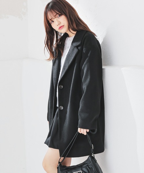 Honeys(ハニーズ)の「【抗菌防臭・静電気軽減】テーラードコート(チェスターコート・レディース・アイボリー/ブラック/ブラウン系その他/ヘザーチャコール・L/M/S)」の1枚目の写真