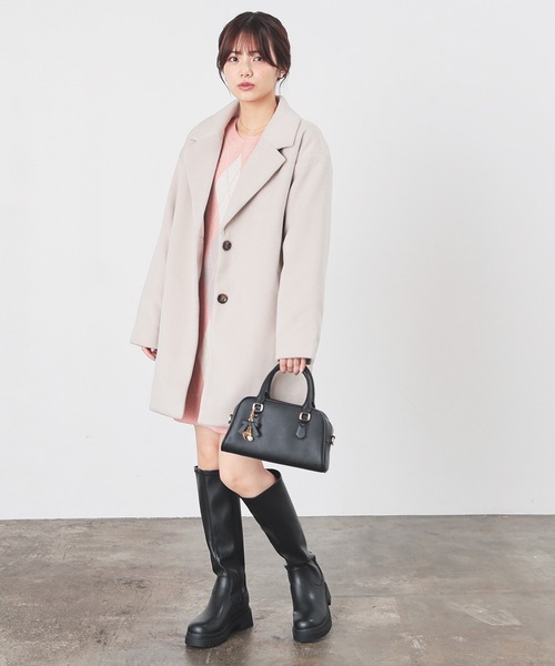 Honeys(ハニーズ)の「【抗菌防臭・静電気軽減】テーラードコート(チェスターコート・レディース・アイボリー/ブラック/ブラウン系その他/ヘザーチャコール・L/M/S)」の6枚目の写真