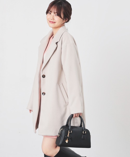 Honeys(ハニーズ)の「【抗菌防臭・静電気軽減】テーラードコート(チェスターコート・レディース・アイボリー/ブラック/ブラウン系その他/ヘザーチャコール・L/M/S)」の8枚目の写真