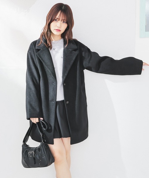 Honeys(ハニーズ)の「【抗菌防臭・静電気軽減】テーラードコート(チェスターコート・レディース・アイボリー/ブラック/ブラウン系その他/ヘザーチャコール・L/M/S)」の11枚目の写真