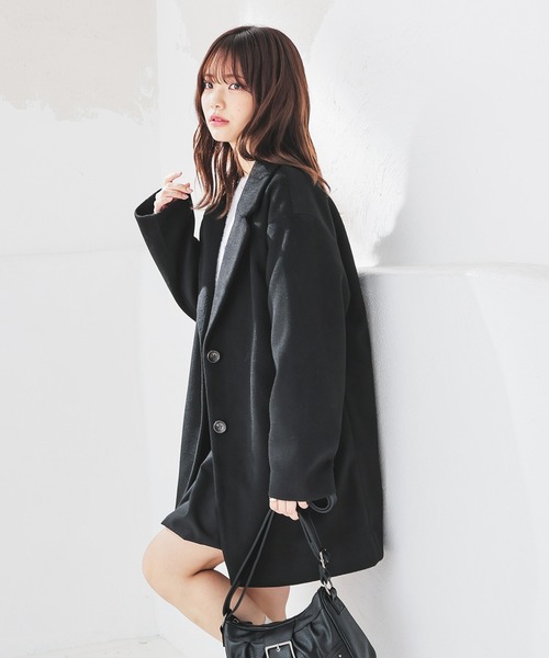 Honeys(ハニーズ)の「【抗菌防臭・静電気軽減】テーラードコート(チェスターコート・レディース・アイボリー/ブラック/ブラウン系その他/ヘザーチャコール・L/M/S)」の12枚目の写真