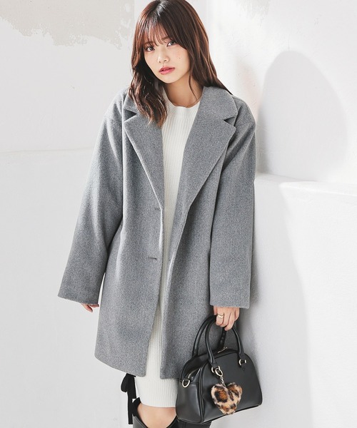 Honeys(ハニーズ)の「【抗菌防臭・静電気軽減】テーラードコート(チェスターコート・レディース・アイボリー/ブラック/ブラウン系その他/ヘザーチャコール・L/M/S)」の16枚目の写真