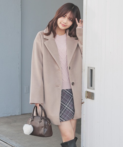 Honeys(ハニーズ)の「【抗菌防臭・静電気軽減】テーラードコート(チェスターコート・レディース・アイボリー/ブラック/ブラウン系その他/ヘザーチャコール・L/M/S)」の20枚目の写真