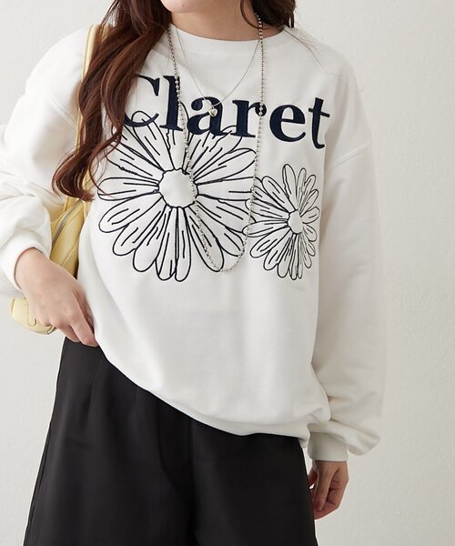 continuer de NICE CLAUP(コンティニューデナイスクラップ)の「フラワー刺繍スウェット(スウェット・レディース・ブラウン/スミクロ/オートミール/オフホワイト・FREE)」の2枚目の写真