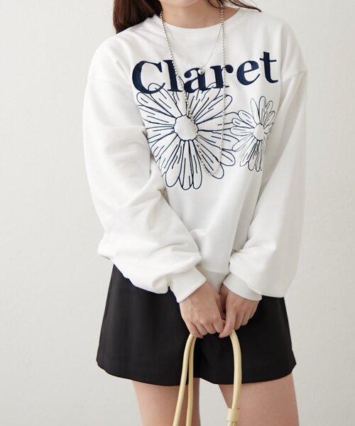 continuer de NICE CLAUP(コンティニューデナイスクラップ)の「フラワー刺繍スウェット(スウェット・レディース・ブラウン/スミクロ/オートミール/オフホワイト・FREE)」の6枚目の写真