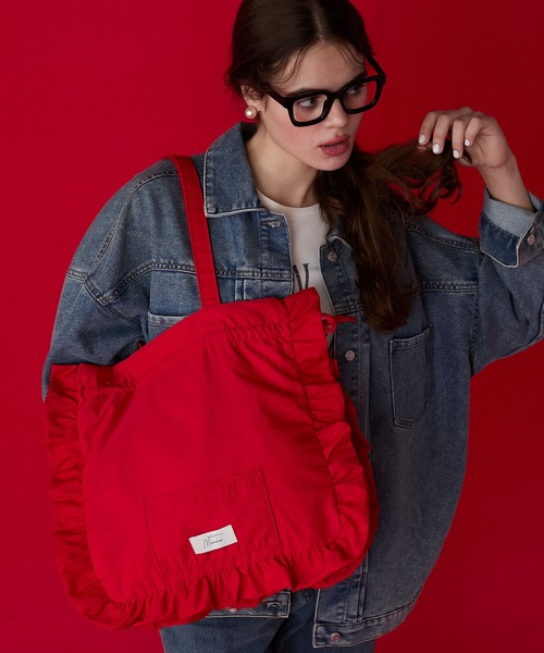 BONLECILL Marche(ボンルシールマルシェ)の「【BONLECILL Marche】《マチあり》フリルドロストトートバッグ(トートバッグ・レディース・アイボリー/ブラック/レッド/ブラウン/イエロー/ネイビー・FREE)」の6枚目の写真