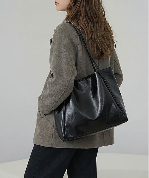 Burner(バーナー)の「【OKUOKU 0909】レザー調シンプル トートバッグ oku-bag-6-10(トートバッグ・レディース・ブラック・FREE)」の1枚目の写真