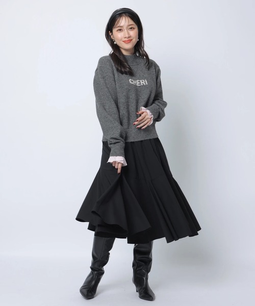 Apuweiser-richeフレアスカート ブラック サイズ2 ベルト付きミディフレアスカート（スカート）｜Apuweiser-riche