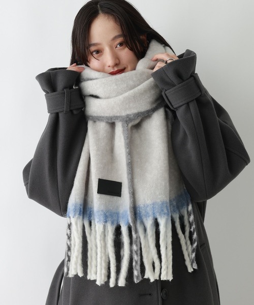 グレー 惑星デザイン マフラー フリンジ付き~~ marai（マーライ） マフラー レディース 個性際立つ。片フリンジニット