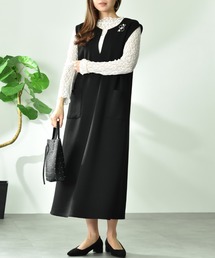 INTERPLANET（インタープラネット）の「ダンボールニットフレンチスリーブ深Ｖワンピース（ワンピース）」