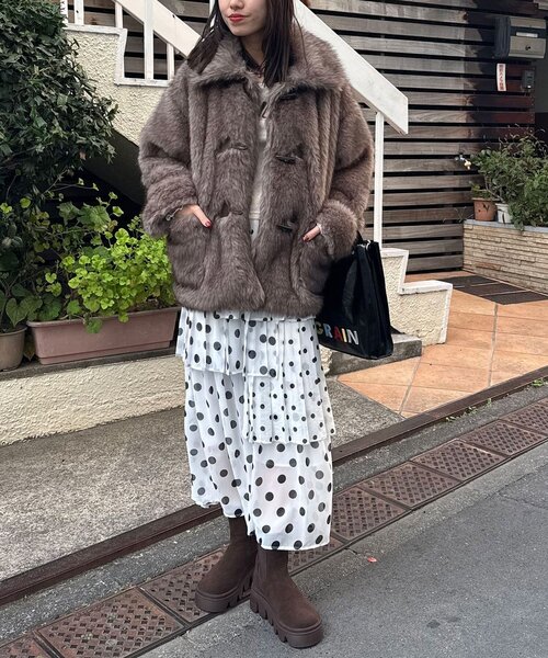 CIAOPANIC(チャオパニック)の「ドットプリーツティアードスカート(スカート・レディース・オフホワイト/ブラック/ベージュ・ONE SIZE)」の5枚目の写真