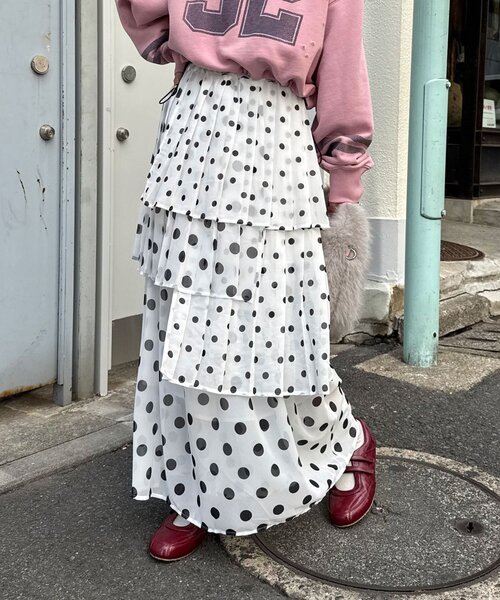 CIAOPANIC(チャオパニック)の「ドットプリーツティアードスカート(スカート・レディース・オフホワイト/ブラック/ベージュ・ONE SIZE)」の8枚目の写真