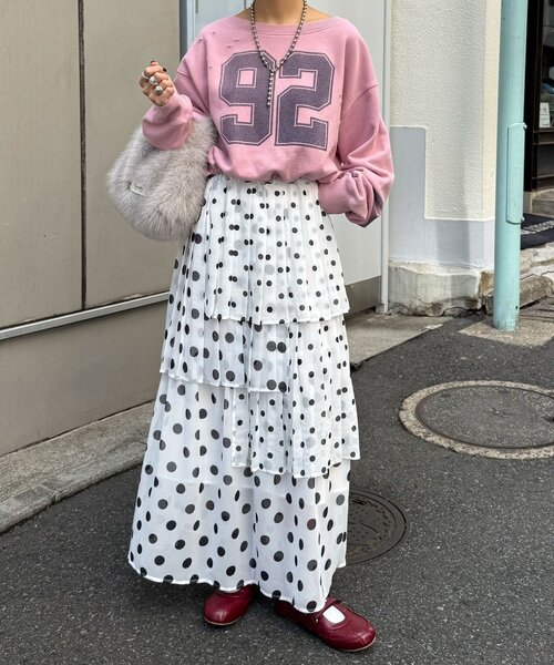 CIAOPANIC(チャオパニック)の「ドットプリーツティアードスカート(スカート・レディース・オフホワイト/ブラック/ベージュ・ONE SIZE)」の10枚目の写真