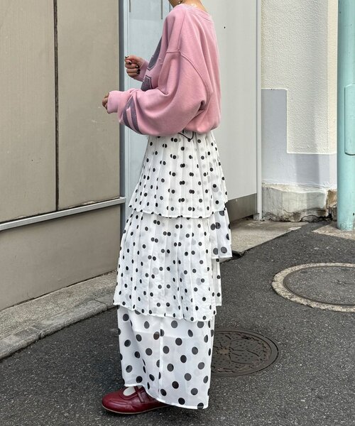CIAOPANIC(チャオパニック)の「ドットプリーツティアードスカート(スカート・レディース・オフホワイト/ブラック/ベージュ・ONE SIZE)」の11枚目の写真