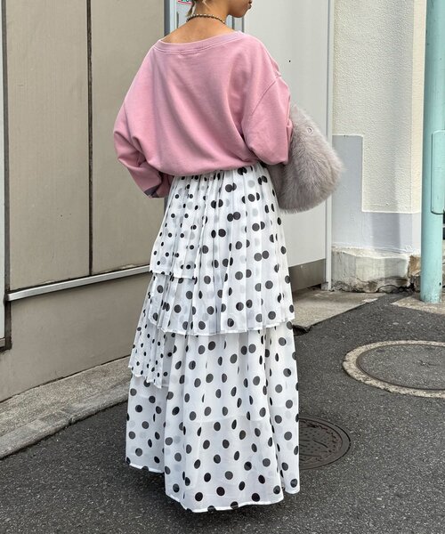 CIAOPANIC(チャオパニック)の「ドットプリーツティアードスカート(スカート・レディース・オフホワイト/ブラック/ベージュ・ONE SIZE)」の12枚目の写真