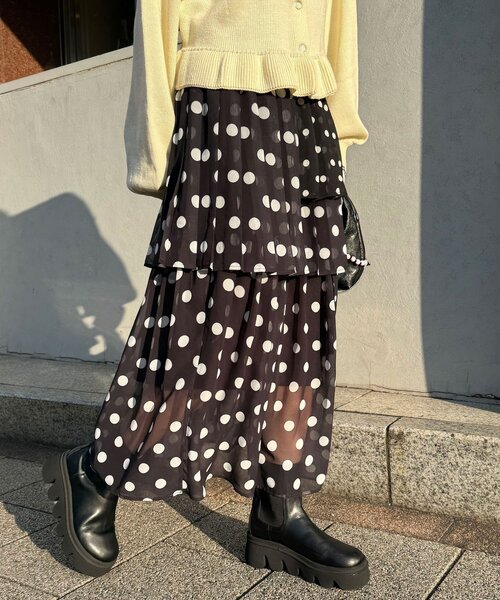 CIAOPANIC(チャオパニック)の「ドットプリーツティアードスカート(スカート・レディース・オフホワイト/ブラック/ベージュ・ONE SIZE)」の13枚目の写真