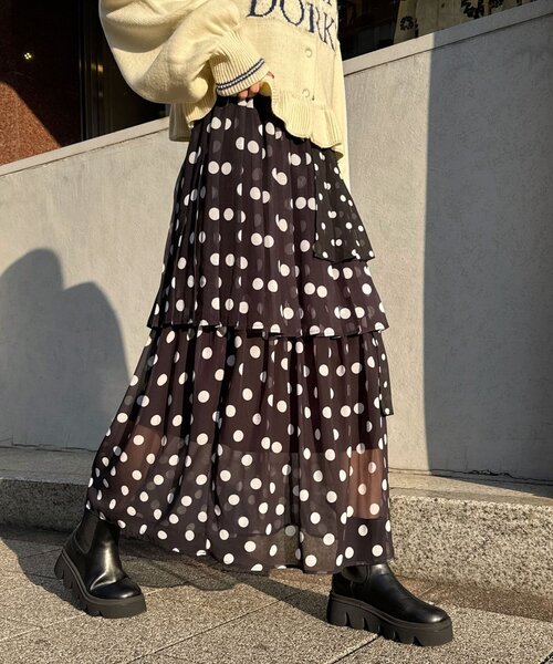CIAOPANIC(チャオパニック)の「ドットプリーツティアードスカート(スカート・レディース・オフホワイト/ブラック/ベージュ・ONE SIZE)」の14枚目の写真