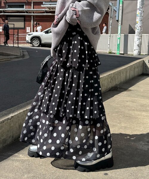 CIAOPANIC(チャオパニック)の「ドットプリーツティアードスカート(スカート・レディース・オフホワイト/ブラック/ベージュ・ONE SIZE)」の17枚目の写真