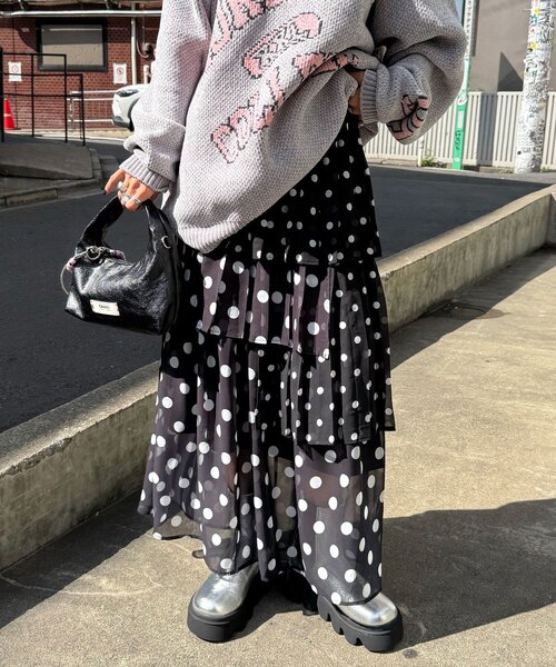 CIAOPANIC(チャオパニック)の「ドットプリーツティアードスカート(スカート・レディース・オフホワイト/ブラック/ベージュ・ONE SIZE)」の18枚目の写真