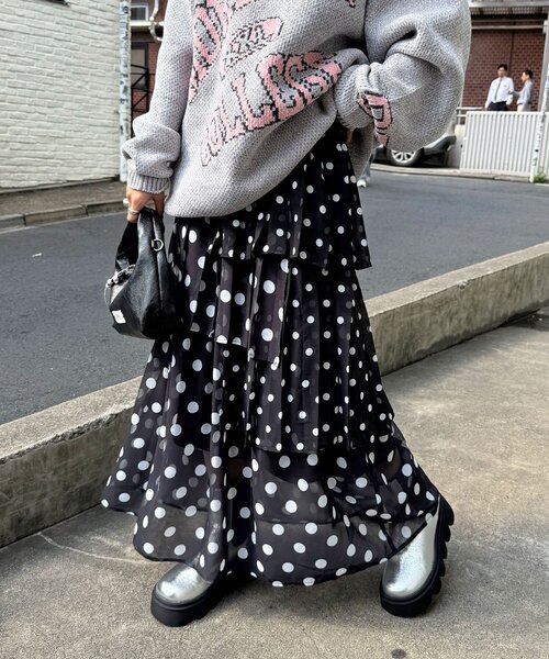 CIAOPANIC(チャオパニック)の「ドットプリーツティアードスカート(スカート・レディース・オフホワイト/ブラック/ベージュ・ONE SIZE)」の19枚目の写真