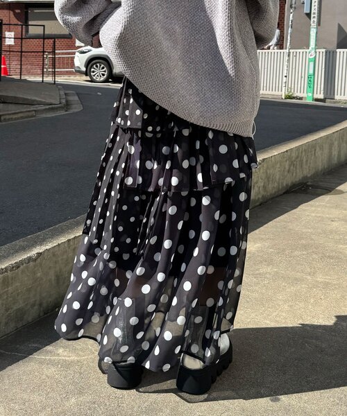 CIAOPANIC(チャオパニック)の「ドットプリーツティアードスカート(スカート・レディース・オフホワイト/ブラック/ベージュ・ONE SIZE)」の20枚目の写真