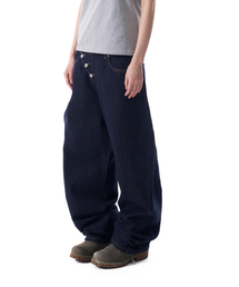 セール】98 Printed Knee Pin-tuck Denim Pants (Black)（デニムパンツ
