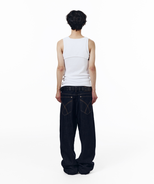 AAKAM（アーカム）の「Oblique Button Denim Pants (Dark Blue)（デニムパンツ・レディース・その他・1/2）」の3枚目の写真