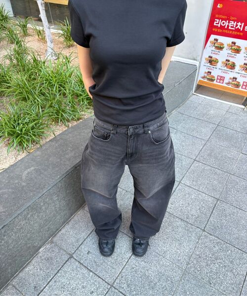 MUSINSA STANDARD WOMAN（ムシンサスタンダードウーマン）の「[クールタンダード] ウィメンズ ワイドデニムパンツ [ウォッシュドブラック]（デニムパンツ・レディース・その他・30/24/25/26/27/28/29）」の8枚目の写真