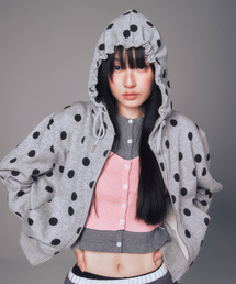 PETITE PATTERN HOOD ZIP-UP MELANGE GREY