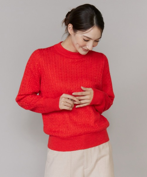 I.T.'S international(イッツインターナショナル)の「ケーブル柄アルパカニット(ニット/セーター・レディース・アイボリー/レッド系その他・フリー)」の13枚目の写真