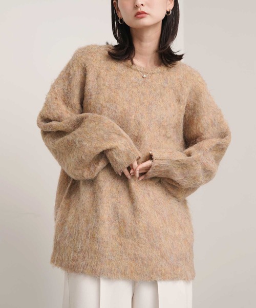Bulue.(ブルー)の「【Bulue.】ミックスシャギー前後2WAY キーネックニット(ニット/セーター・レディース・ブルー/アイボリー/オレンジ・FREE)」の1枚目の写真