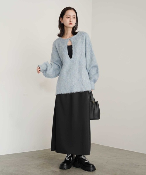 Bulue.(ブルー)の「【Bulue.】ミックスシャギー前後2WAY キーネックニット(ニット/セーター・レディース・ブルー/アイボリー/オレンジ・FREE)」の14枚目の写真