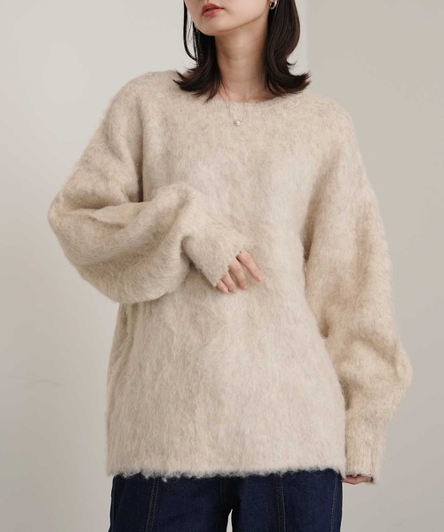 Bulue.(ブルー)の「【Bulue.】ミックスシャギー前後2WAY キーネックニット(ニット/セーター・レディース・ブルー/アイボリー/オレンジ・FREE)」の11枚目の写真