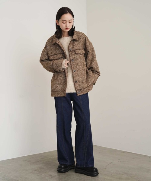 Bulue.(ブルー)の「【Bulue.】ミックスシャギー前後2WAY キーネックニット(ニット/セーター・レディース・ブルー/アイボリー/オレンジ・FREE)」の12枚目の写真