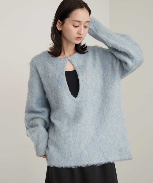 Bulue.(ブルー)の「【Bulue.】ミックスシャギー前後2WAY キーネックニット(ニット/セーター・レディース・ブルー/アイボリー/オレンジ・FREE)」の15枚目の写真