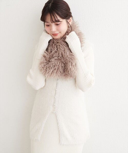natural couture（ナチュラルクチュール）の「プードルファーティペット（ストール/ショール・レディース・ピンク/ブラウン/アイボリー/グレイッシュベージュ・FREE）」の4枚目の写真