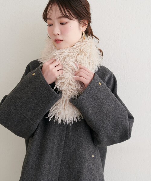 natural couture（ナチュラルクチュール）の「プードルファーティペット（ストール/ショール・レディース・ピンク/ブラウン/アイボリー/グレイッシュベージュ・FREE）」の5枚目の写真