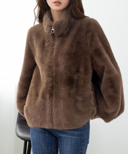 DAY CLOSET（デイ クローゼット）の「華奢魅せできるこだわりバルーンシルエット。厚手スタンドカラーフェイクファーブルゾン レディース（ブルゾン・レディース・ブラウン/グレー/ベージュ・FREE）」の13枚目の写真