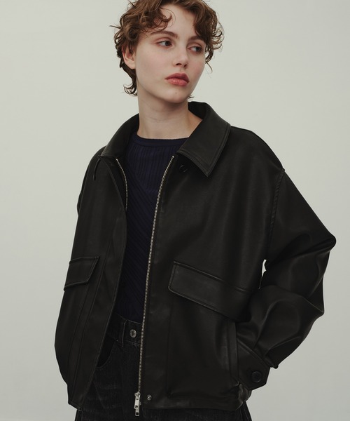 Leather Blouson/フェイクレザーバルーンショートブルゾン（ブルゾン