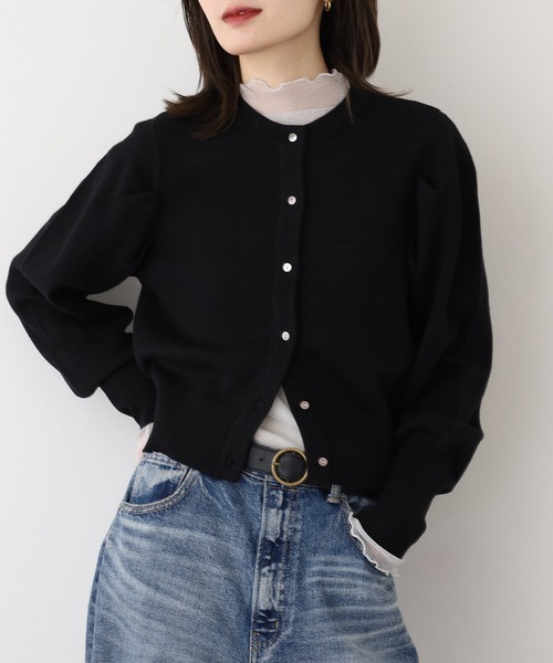 EGLANTINE(エグランティーヌ)の「EGLANTINE ウール混パフスリーブニットカーディガン(カーディガン/ボレロ・レディース・モカ/ダークグリーン/ブラック・40)」の3枚目の写真