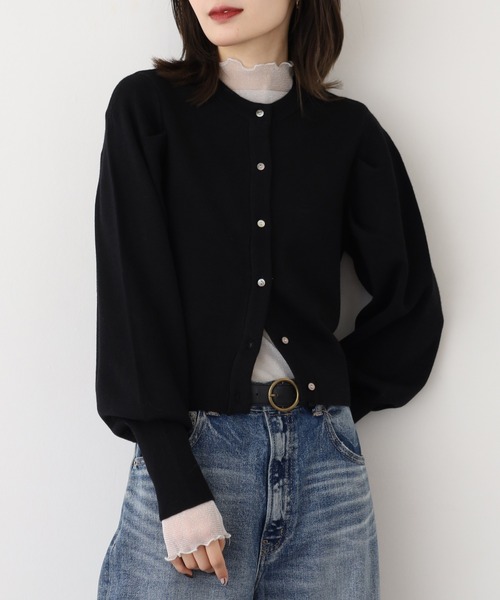 EGLANTINE(エグランティーヌ)の「EGLANTINE ウール混パフスリーブニットカーディガン(カーディガン/ボレロ・レディース・モカ/ダークグリーン/ブラック・40)」の21枚目の写真