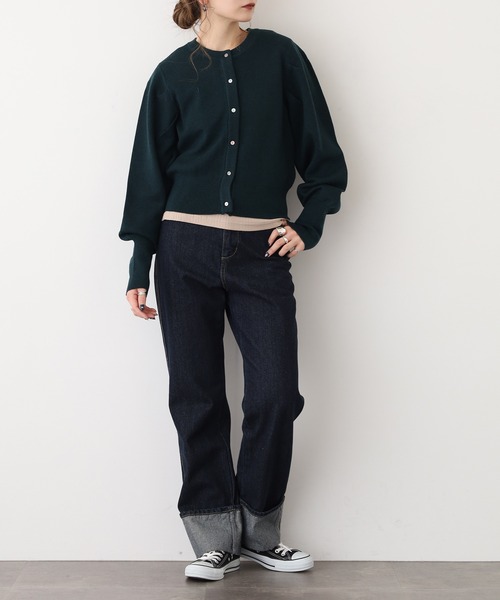 EGLANTINE(エグランティーヌ)の「EGLANTINE ウール混パフスリーブニットカーディガン(カーディガン/ボレロ・レディース・モカ/ダークグリーン/ブラック・40)」の16枚目の写真