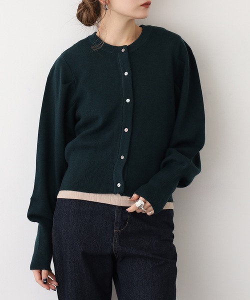 EGLANTINE(エグランティーヌ)の「EGLANTINE ウール混パフスリーブニットカーディガン(カーディガン/ボレロ・レディース・モカ/ダークグリーン/ブラック・40)」の19枚目の写真