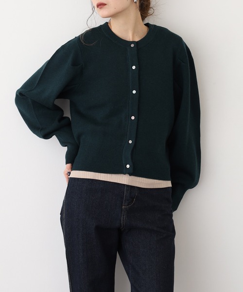 EGLANTINE(エグランティーヌ)の「EGLANTINE ウール混パフスリーブニットカーディガン(カーディガン/ボレロ・レディース・モカ/ダークグリーン/ブラック・40)」の18枚目の写真