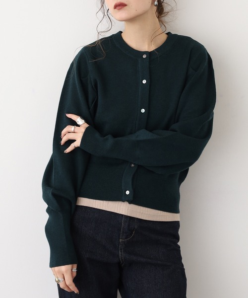 EGLANTINE(エグランティーヌ)の「EGLANTINE ウール混パフスリーブニットカーディガン(カーディガン/ボレロ・レディース・モカ/ダークグリーン/ブラック・40)」の17枚目の写真
