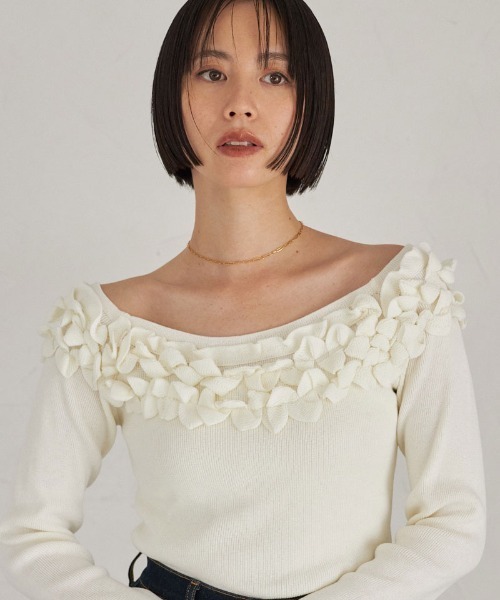 ARVELLIA(アルベリア)の「OFF SHOULDER FRILL KNIT(ニット/セーター・レディース・ブラック/ホワイト・M)」の14枚目の写真