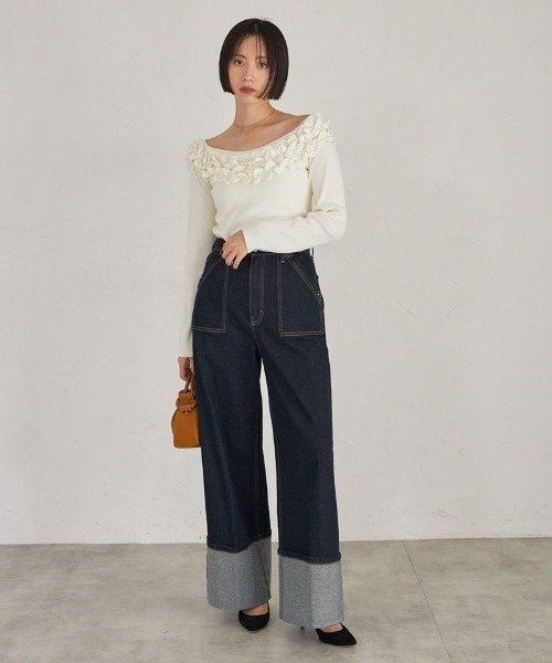 ARVELLIA(アルベリア)の「OFF SHOULDER FRILL KNIT(ニット/セーター・レディース・ブラック/ホワイト・M)」の16枚目の写真