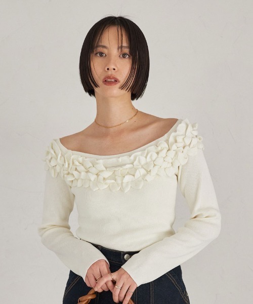 ARVELLIA(アルベリア)の「OFF SHOULDER FRILL KNIT(ニット/セーター・レディース・ブラック/ホワイト・M)」の17枚目の写真
